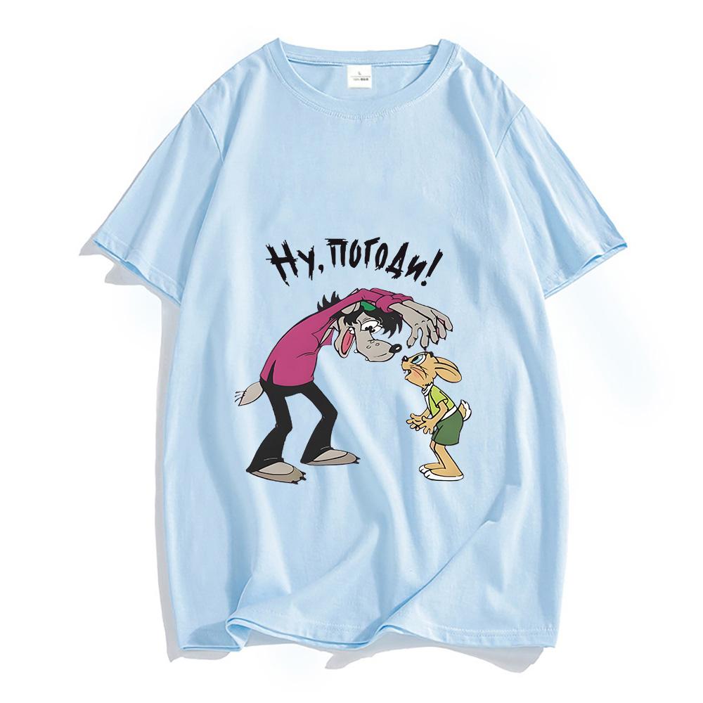 Nu Pogodi Well Just You Wait Wolf Hare T-shirt Funko Pop Kawaii Tee-shirt Short Sleeve Cute Tshirt Ropa Hombre Cotton Clothes