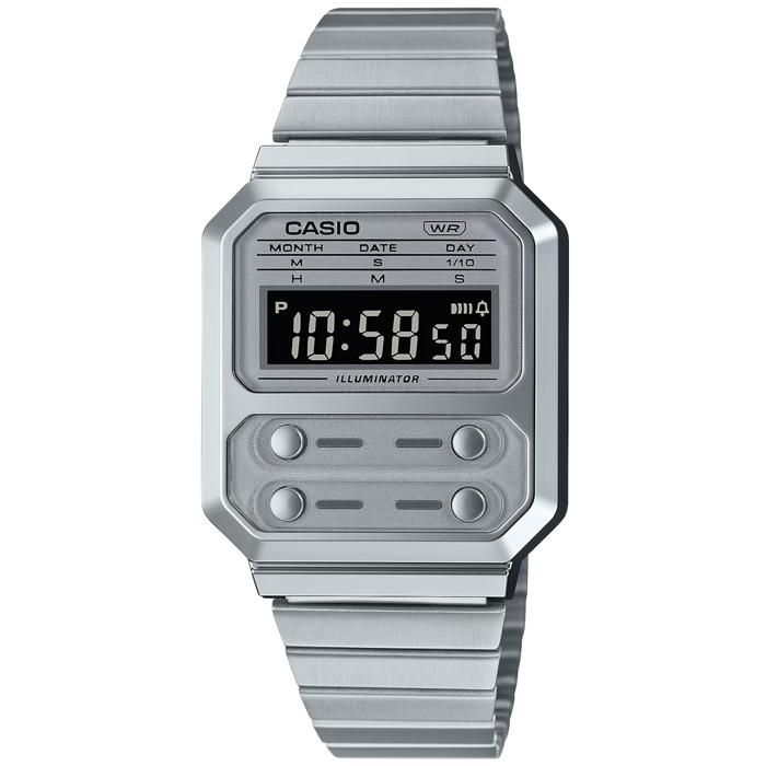 Мужские часы - CASIO - A100WE-7BEF - Кварцевые - Цифровые - Браслет из нержавеющей стали серебристого цвета