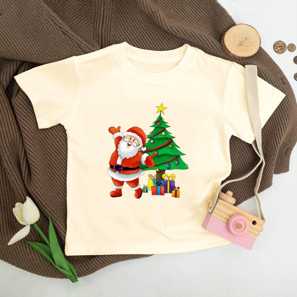 Рождественская детская футболка с принтом Санты, наряд для рождественской вечеринки для мальчика и девочки, детская футболка с коротким рукавом в стиле ретро, праздничные рождественские футболки для малышей
