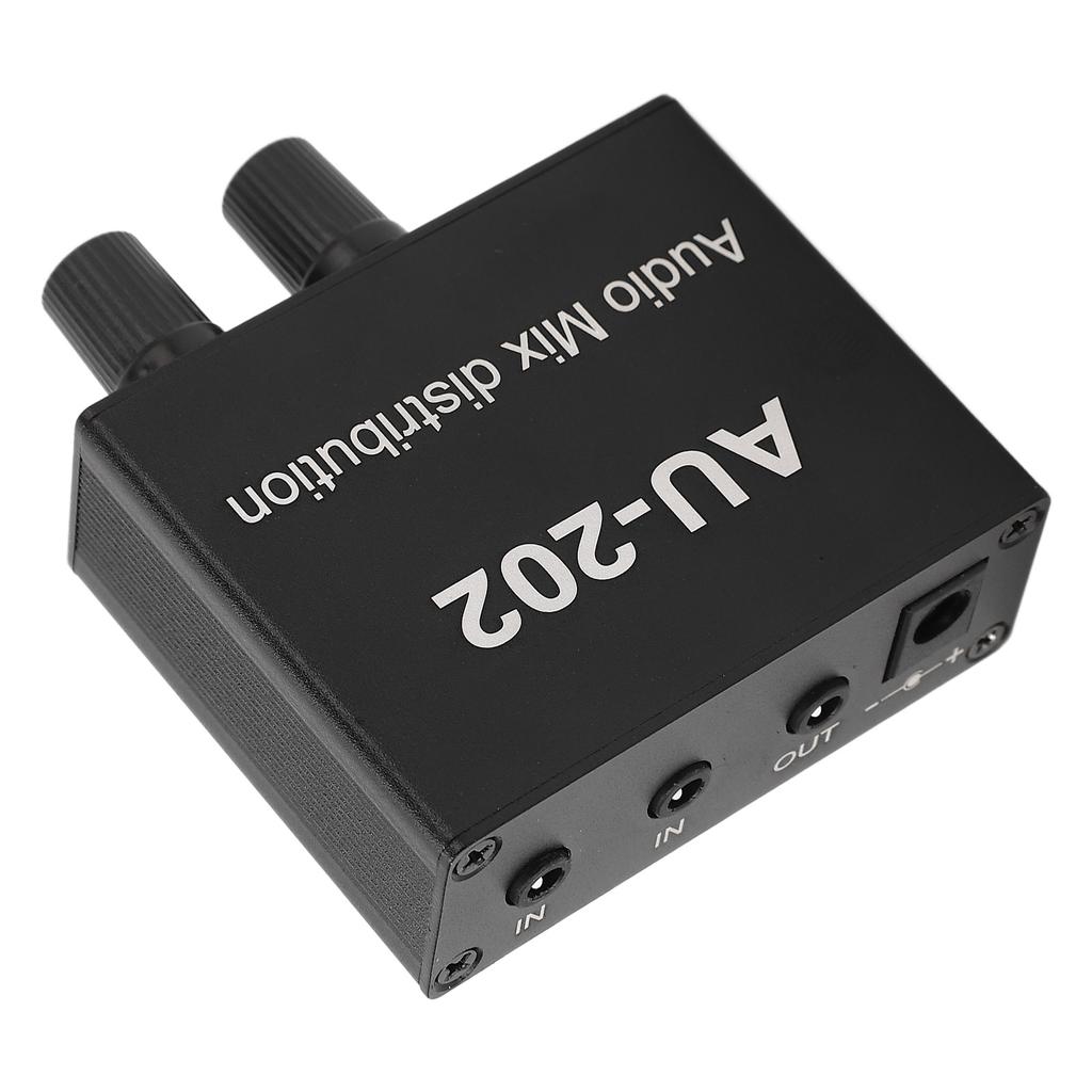 Stereo Mixer Audio Distributor 2 Input 2 Output 3.5mm Jack Plug and Play Aluminum Alloy Audio Mix Amplifier