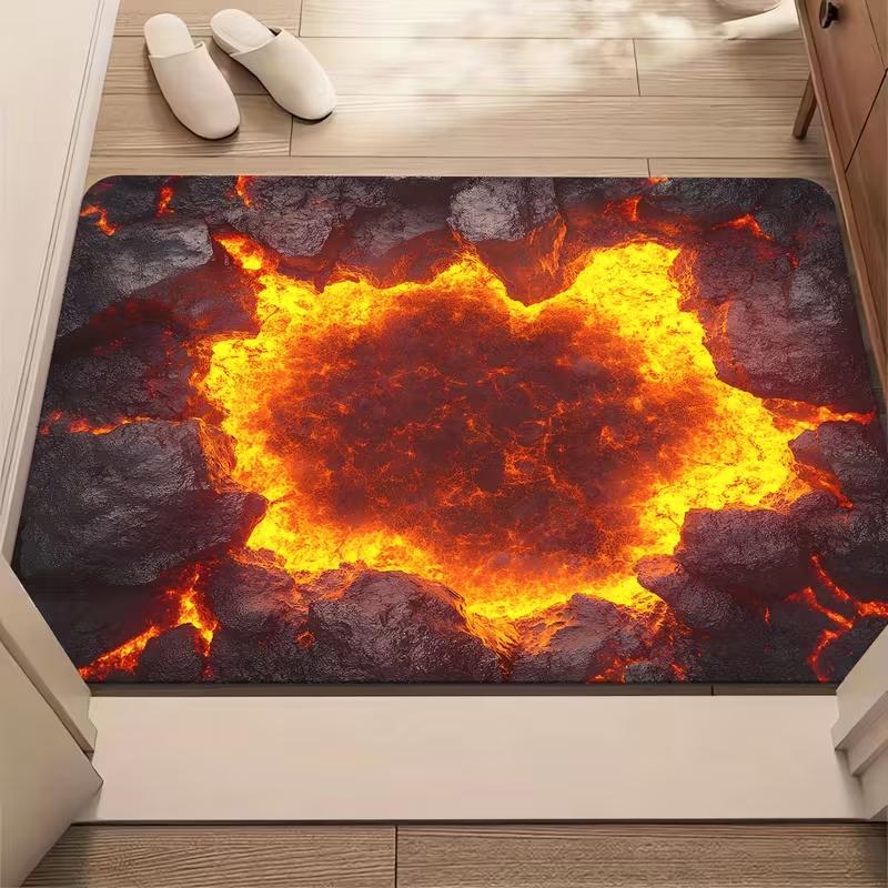 2D Flame Rock Pattern Door Mat Suitable for Living Room Front Door Room Courtyard Entrance and Home Decoration At The Entrance