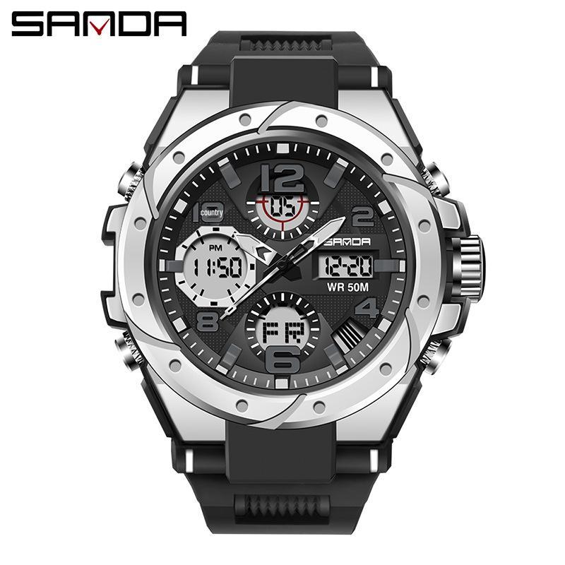 Sanda Men's Large Dial Multifunctional Waterproof Sports Watch with Alarm