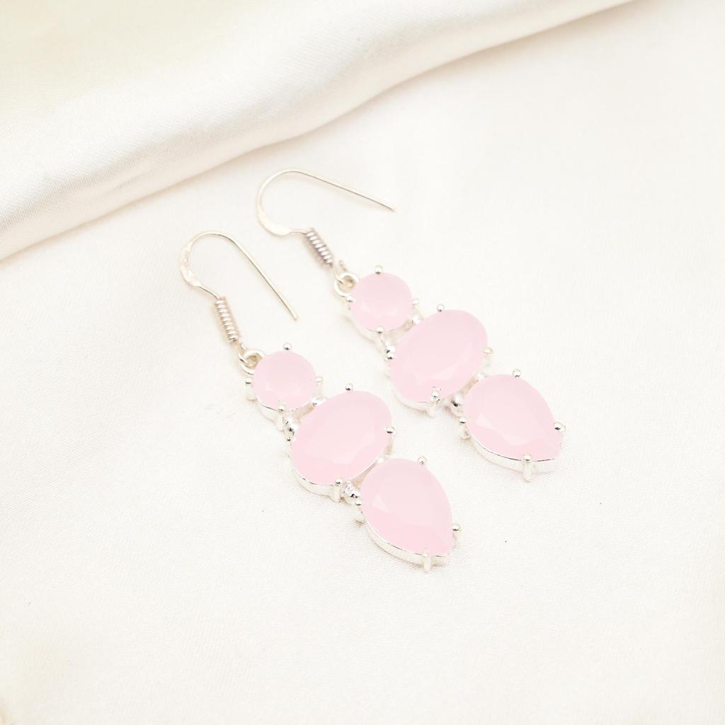 Серьги с розовым халцедоном, драгоценные камни, серьги ручной работы из цельного серебра 925 пробы, ювелирные изделия последнего дизайна