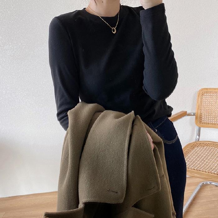 Рубашка Develvet Warm Bottom для женщин на осень и зиму Футболка с длинными рукавами для женщин Приталенный белый топ для женщин Корейские женщины