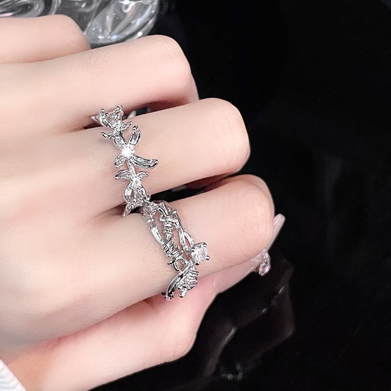 Irregular Diamond-Set Thorn Open Ring, Niche Design, Light Luxury, High-End Personality, Sweet And Cool Zircon Index Finger Ring, Female