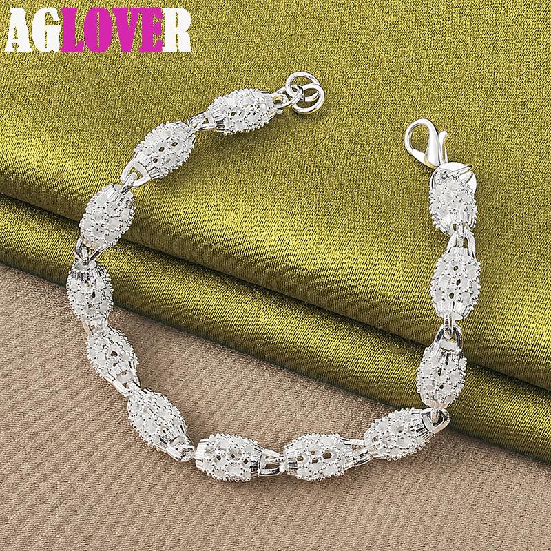 925 Sterling Silver Hollow Bead Ball Bracelet Jewelry