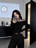 Стильный пикантный топ с длинным рукавом, сочетающий черную сетку и кружевные заплатки, для женщин, стройнящий