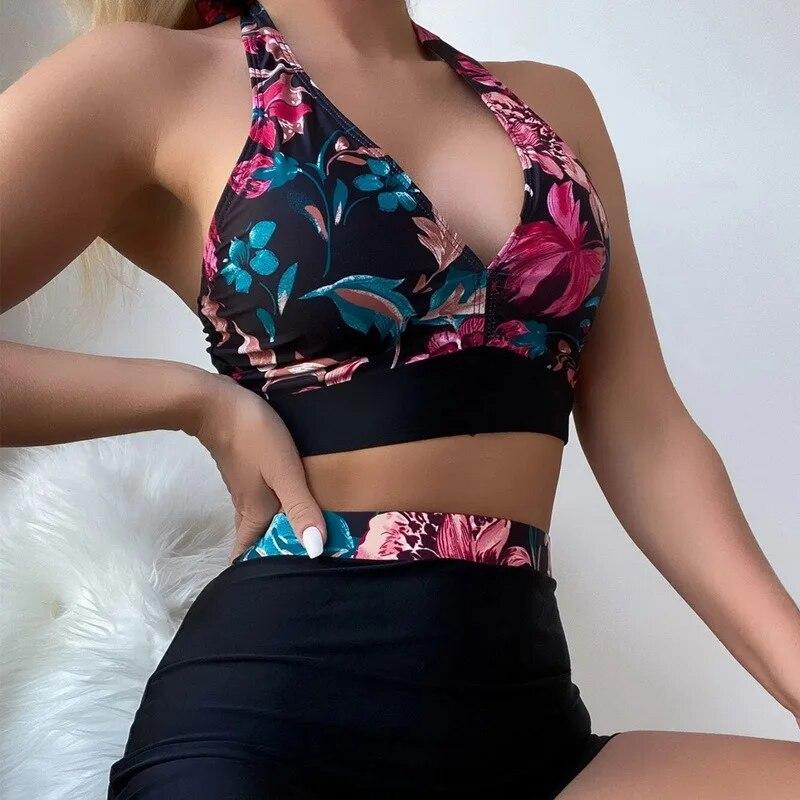 Женское сексуальное бикини с принтом листьев 2024, купальник с эффектом пуш-ап, женский летний комплект бикини, бразильское бикини, пляжная одежда, купальный костюм