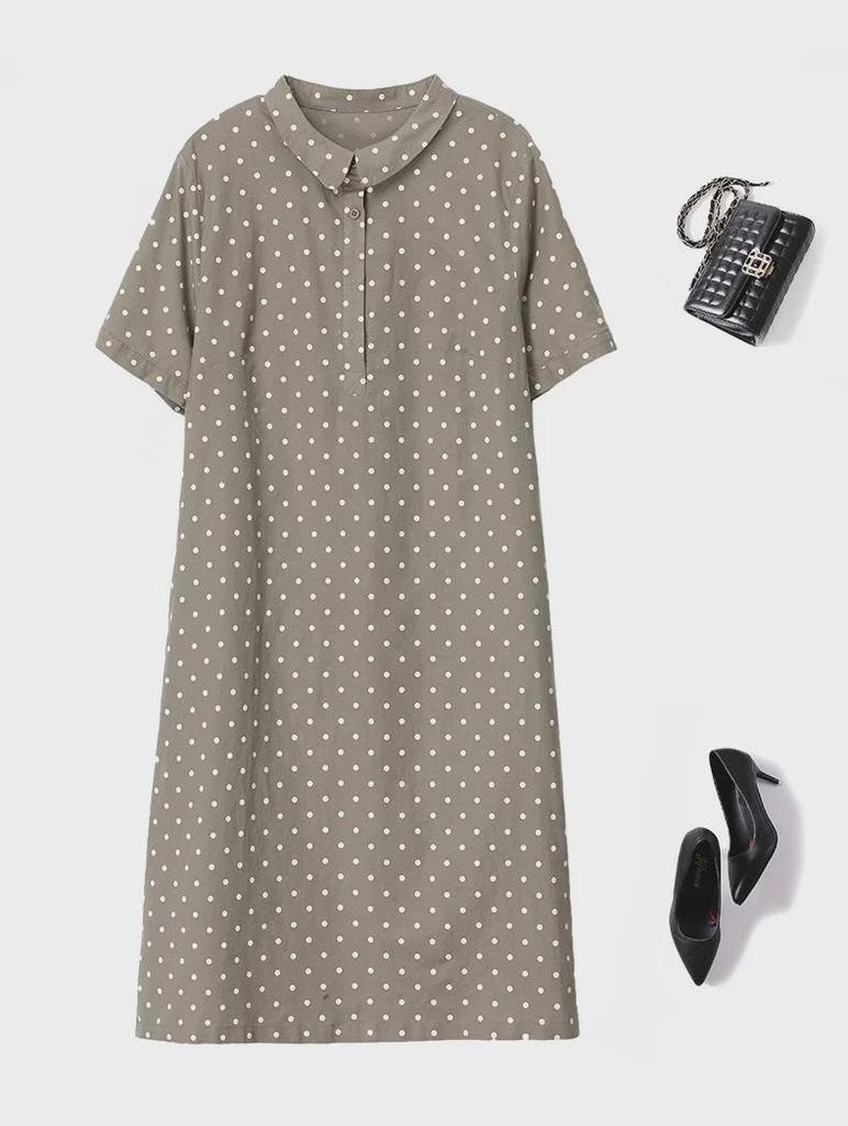 Летнее платье в горошек из хлопка и льна 2024 года — женское, французский стиль, размер плюс, длинная юбка