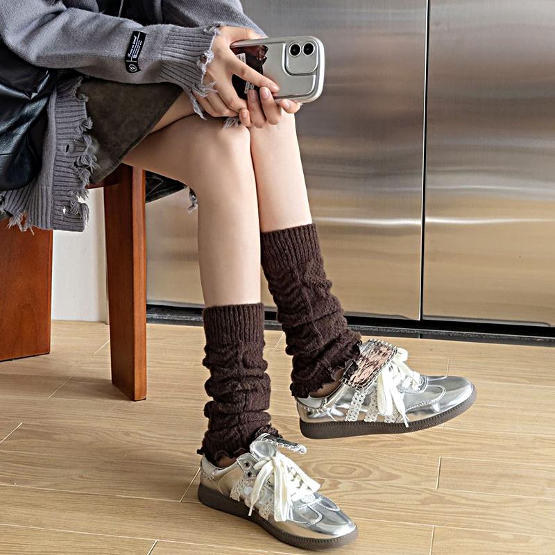 1 пара трикотажных чехлов для ног с волнистым кружевом на икру, сохраняющих тепло, универсальных