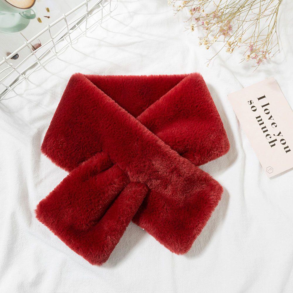 Thicken Winter Warm Faux Rabbit Fur Plush Neck Warmer Neckerchief Wrap Cross Scarf Solid Color