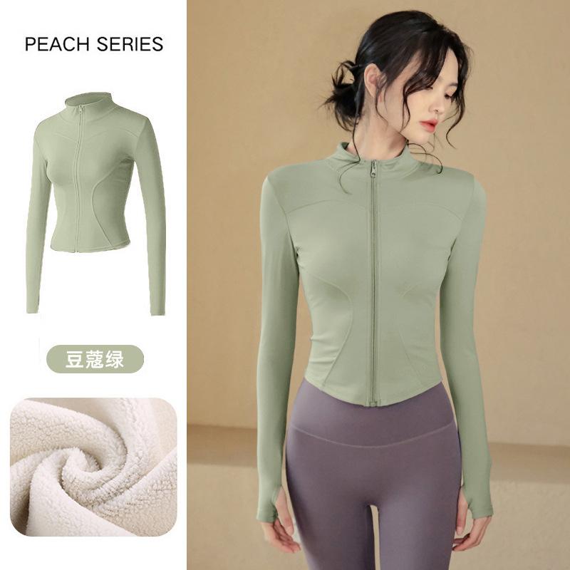 Spring warm tight stand-up neck cardigan slim yoga clothes jacket fitness clothes women's thick velvet running sports jacket