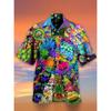 Mens Short Sleeve Shirt 3D Digital Print Casual Open Front Loose Fit Top Young Adults
