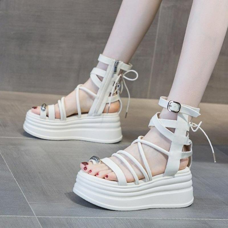 Модные женские босоножки на танкетке 2024 года, летние босоножки на платформе, гладиаторские туфли, женские удобные повседневные босоножки на среднем каблуке, zapatos mujer