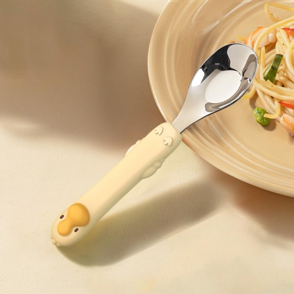 Self Feeding Baby Fork and Spoon Set 316 Stainless Steel Child Tableware  Training Eating