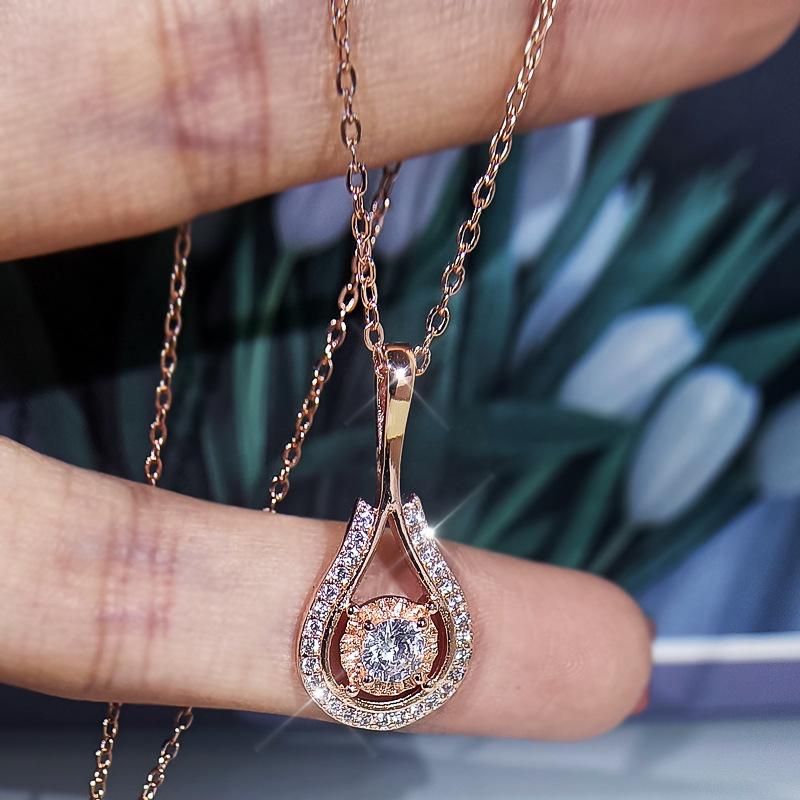 Ожерелье для женщин 18-каратное золото ключичная цепочка капля воды грушевидной формы кулон розовое золото 4A циркон ювелирные изделия
