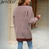 BITCED Oversized Long Cardigan Sweater for Women Autumn/Winter Lazy Style Striped Colour-Block Knit Cardigan
