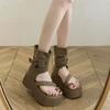 [Фанфна] Летние новые ретро платформа римские крутые ботинки женская мода набор носок высокие сандалии увеличивающие рост короткие ботинки
