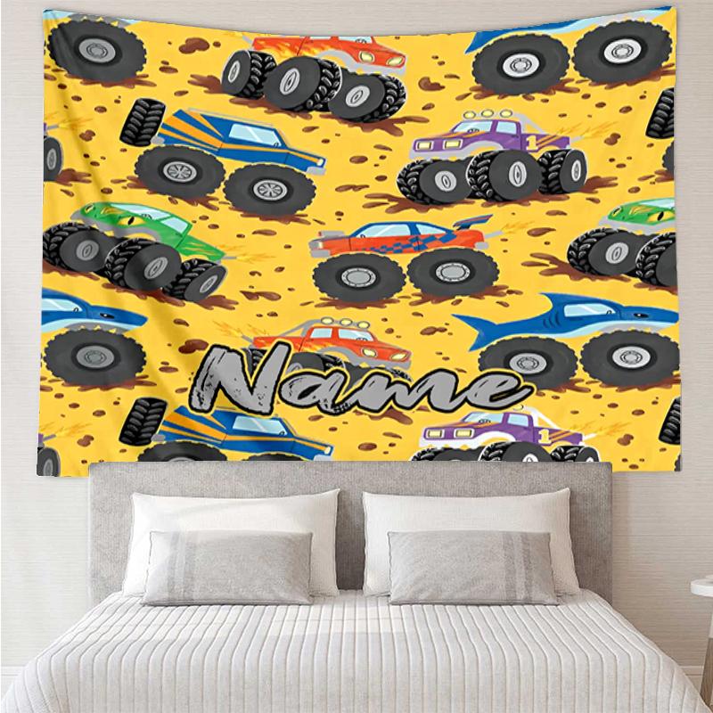 Custom Name Truck Print Tapestry, Backdrop, Easy Setup, Ideal for Bedroom, Office & Living Room, with Aesthetic Wall Hanging Decor.