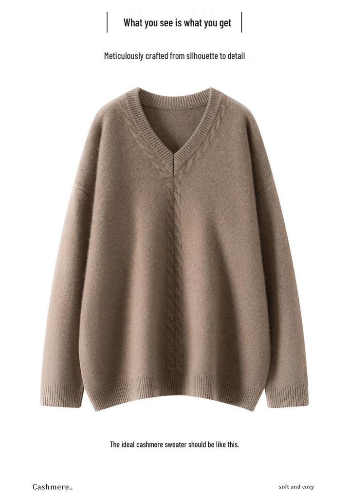 Korean Style Cashmere Women's Knit Sweater: Autumn Winter Solid Color Drop Shoulder Pullover