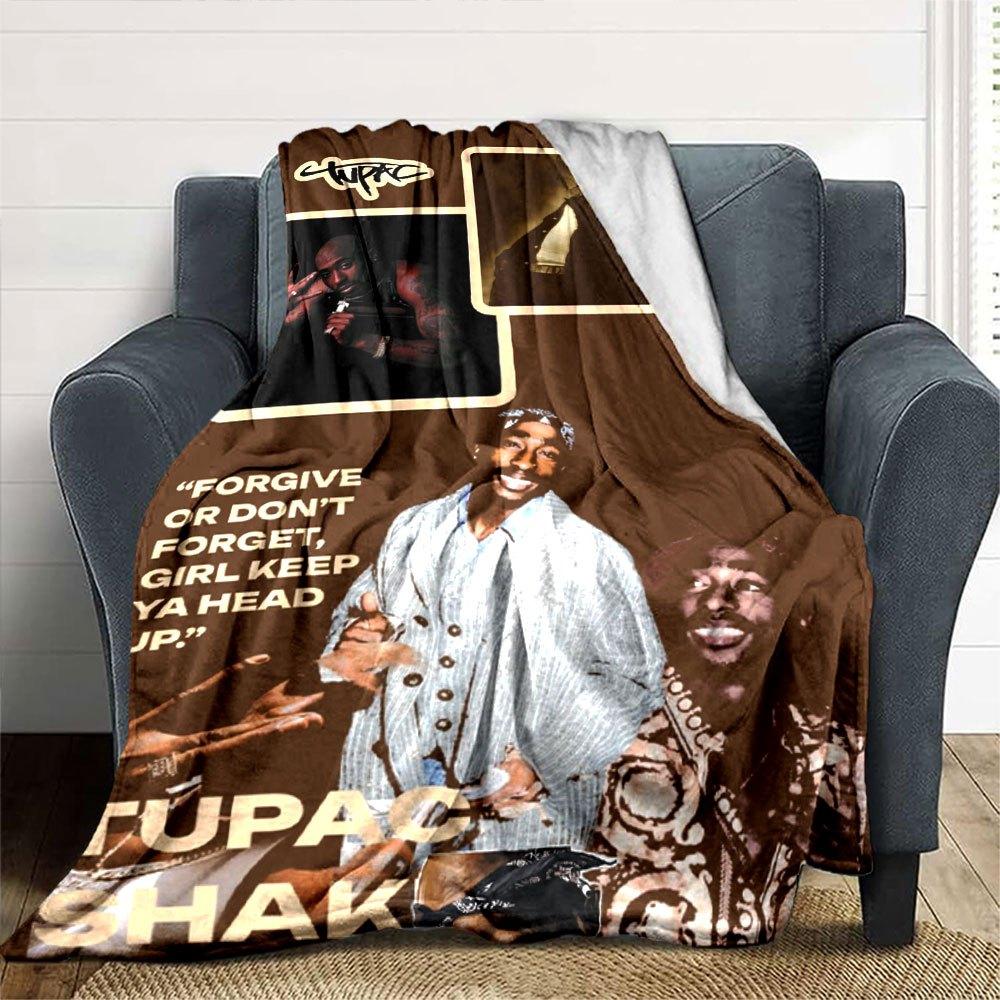 1 шт. Плед в стиле Hip Hop 2Pac, Мягкий, Легкий, Для всех сезонов, Многоцелевой плед для дивана, кровати, офиса и пикников, Французский стиль с культовыми обложками альбомов и цитатами