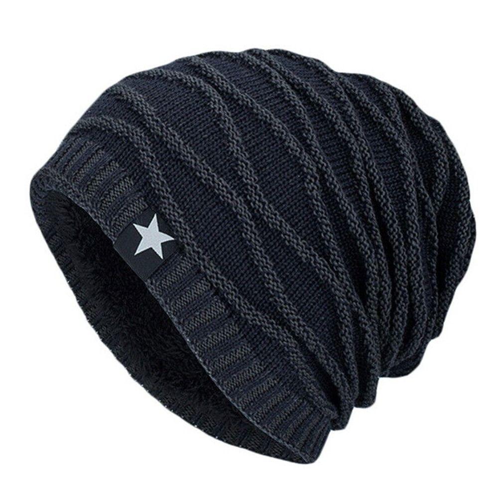 Men Women Fleece Lined Warm Thermal Ski Cap Beanie Hat Knitted Cap Skullies Hat