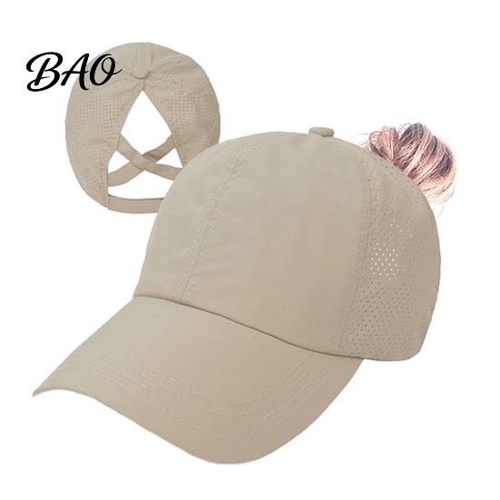 Adjustable Baseball Cap Women Cap, Elastic Straps Quick-Drying Sun Hat, Breathable Workout Hat Criss-Cross Ponytail Design for Running Yoga