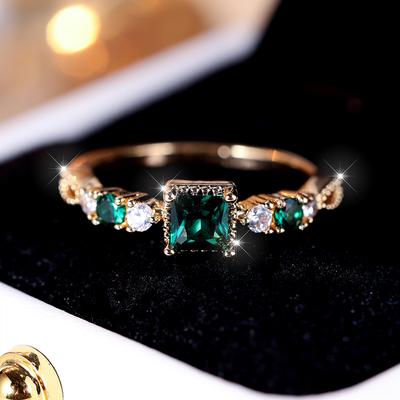 Простые обручальные кольца принцессы с зеленым цирконием для женщин, минималистское золотое кольцо на палец, ювелирные украшения для свадебной вечеринки