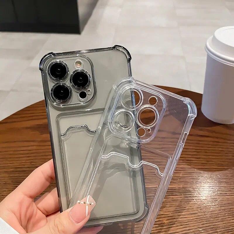 Прозрачный чехол-держатель для сумки с отделением для карт для iPhone 15 14 13 12 11 Pro Max X XS XR 7 8 Plus, прозрачный силиконовый противоударный чехол-кошелек