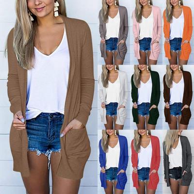 Женский легкий кардиган с длинным рукавом, однотонный топ, длинная куртка