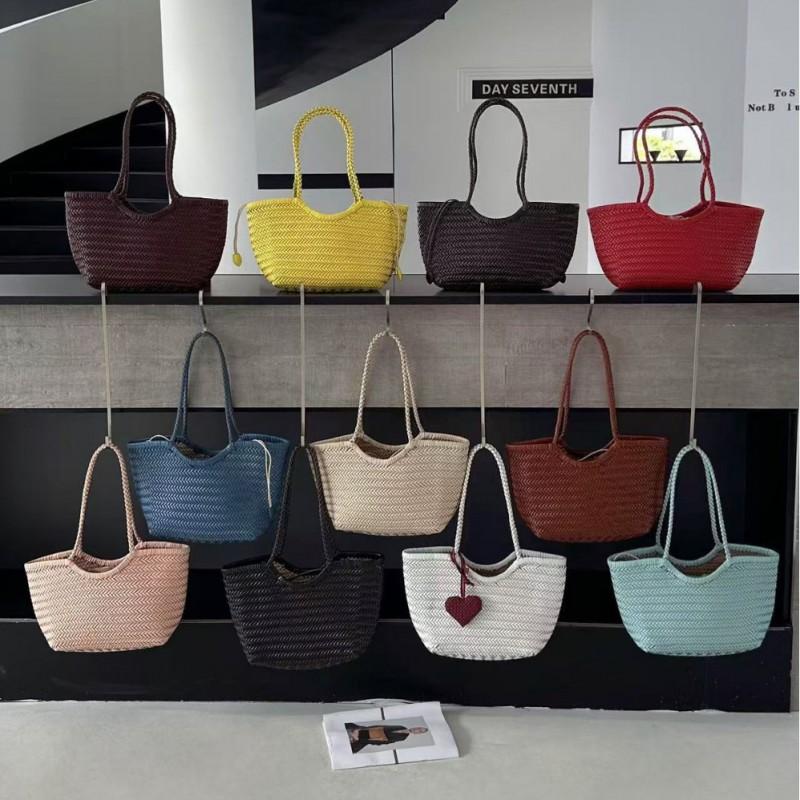 Medium Woven Leather Tote Bag Women French Style Rattan-Inspired Shoulder Casual Travel Handbag