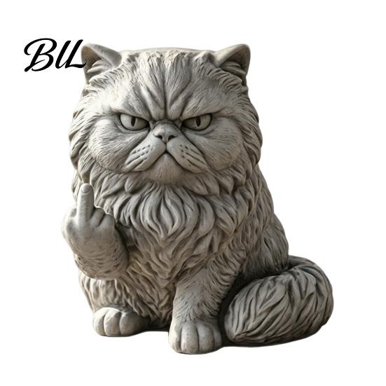 Multifunctional Resin Vase Funny Cat Planter, Middle Finger Kitty Flower Pot, Stone-Finish Garden Statue Frowning Plant Pot for Succulents,