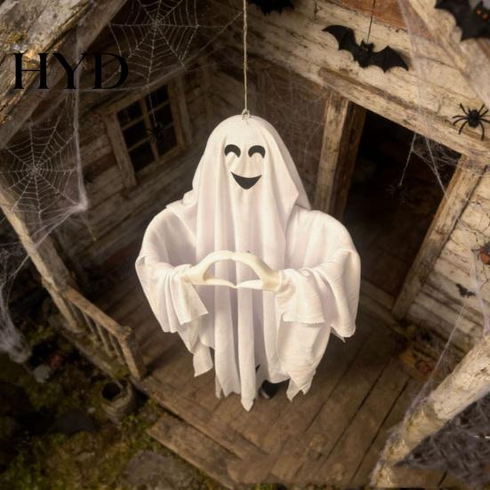 Cute Halloween Ghost Pendant, Heart Hand Gesture Cloaked Messenger Statue, Luminous Eyes Spooky Glowing Light Up, Outdoor Lawn Ornament, Haunted House