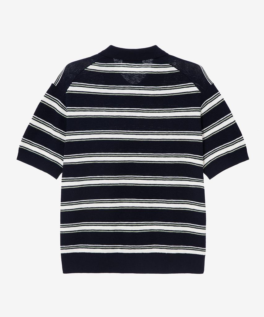 MINDBRIDGE Linen-Like Striped Collared Short Sleeve Knit - 2 Colors