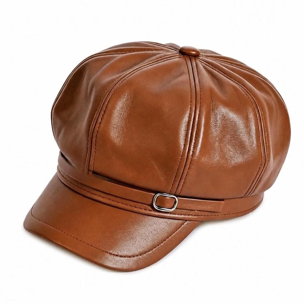 Octagonal Beret Hat Metal Buckle Strap Octagonal Cap Vintage Baker Boy Cap For Women