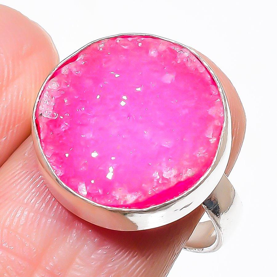 Hememorphite Druzy Gemstone 925 Sterling Silver Jewelry Ring Size Adj KJ-391