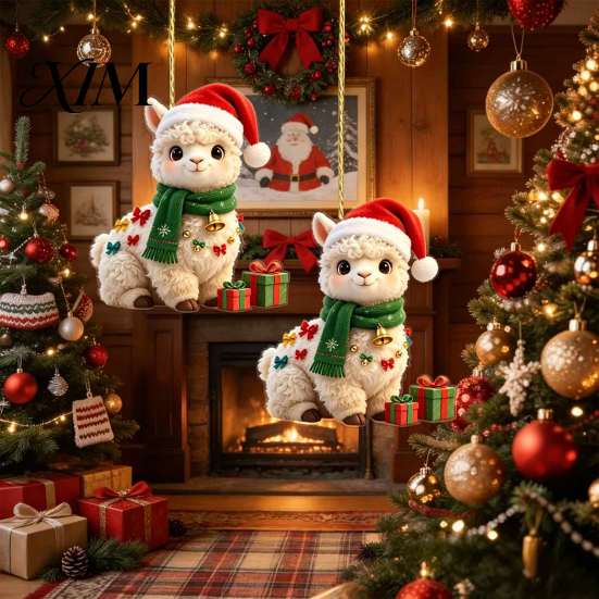 Acrylic Festive Keepsake Gifts 2Pcs Christmas Alpaca Hanging Ornaments, 2D Flat Decoration, Indoor Party Decorations Cute Llama Pendants for
