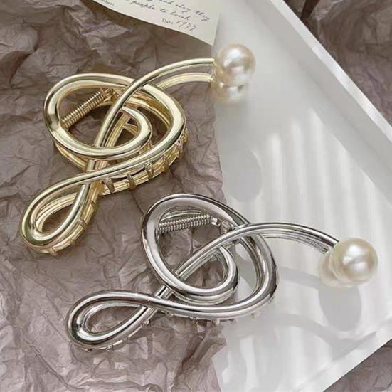 Hair Claw Musical Note Shape Faux Pearl Hair Clip Back Head Shower Hair Claw Decorative Hair Accessory