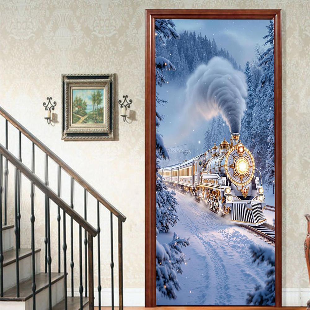 Рождественский Дед Мороз ПВХ Самоклеящаяся Водонепроницаемая Наклейка на Дверь Современная Имитация Фреска Обои Гостиная Кабинет Домашний Декор Искусство Постер на Дверь