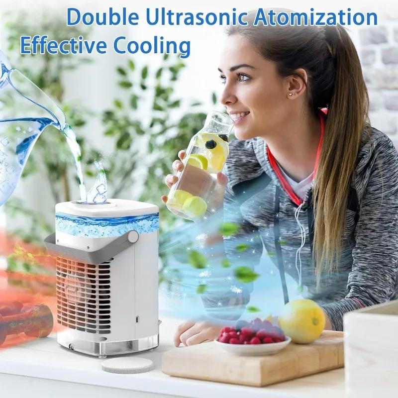 Portable Air Cooler,Desktop Cooling Fan with 4 Wind Speed & Colorful Light,Smart Air Conditioner Fan with Cool Mist & 2-8H Timer