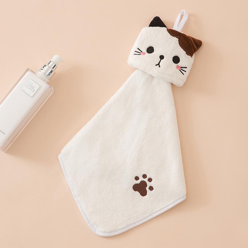 Cute Cat Kitchen Cleaning Towel Coral Velvet Hand Towel Bathroom Hanging Absorbent Dishcloth Soft Cleaning Cloth Rag Quick Dry