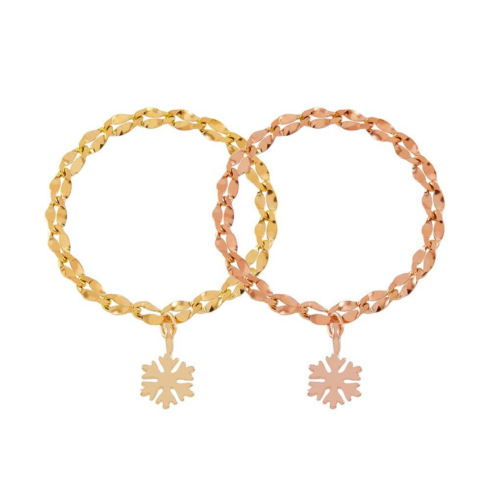 14K Gold Snowflake Dangle Bottiche Chain Ring