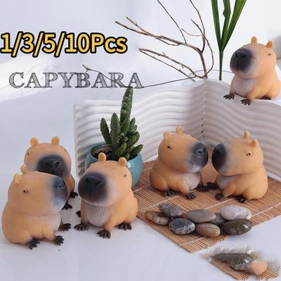 Забавная статуэтка-пищалка Капибара Растягивающиеся фигурки Капибары Милое выражение Лицо животного Украшение для дома Креативный подарок