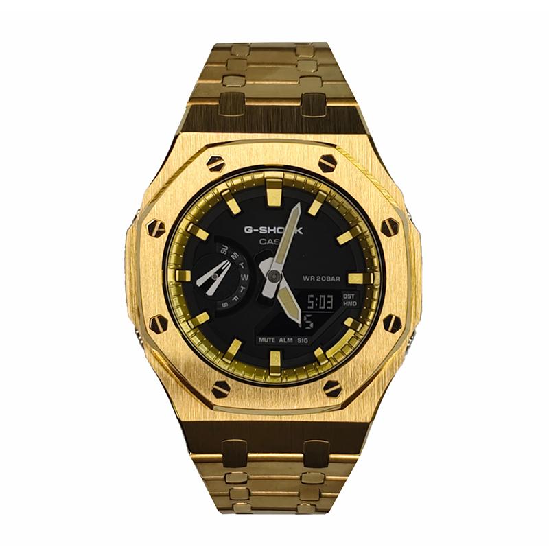 Casio Мужские часы с ЖК-дисплеем и аналоговым двойным дисплеем, серия Black, GA-2100SKE-7A(Watch3--)