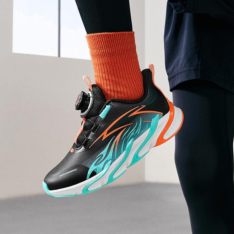 Anta Kids Synthetic Leather Comfortable Physical Test Lightweight Shock Absorption Low Top Running Shoes Kids Running Shoes Black Green A12435524N-1