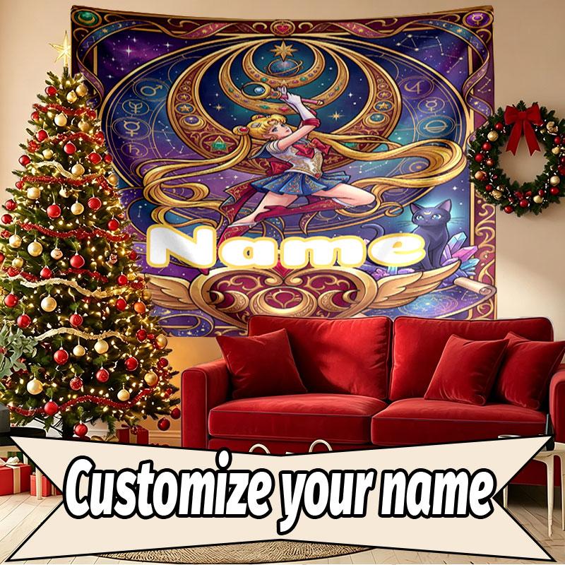 Custom Name Personalized Sailor Moon Print Tapestry, Wall Art Decor, Bedroom, Dorm, Apartment, LivingRoom, Party Backdrop, Gift for Birthday
