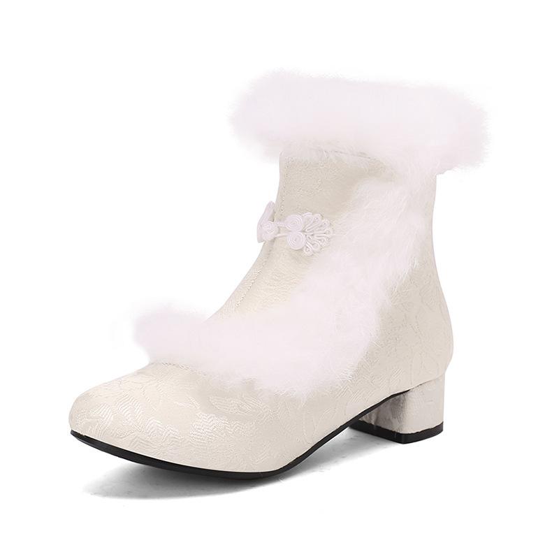 New Short Boots National Style Thick Heel Middle Heel Handicap Girl Student Lolita Female Short Boots Thorn