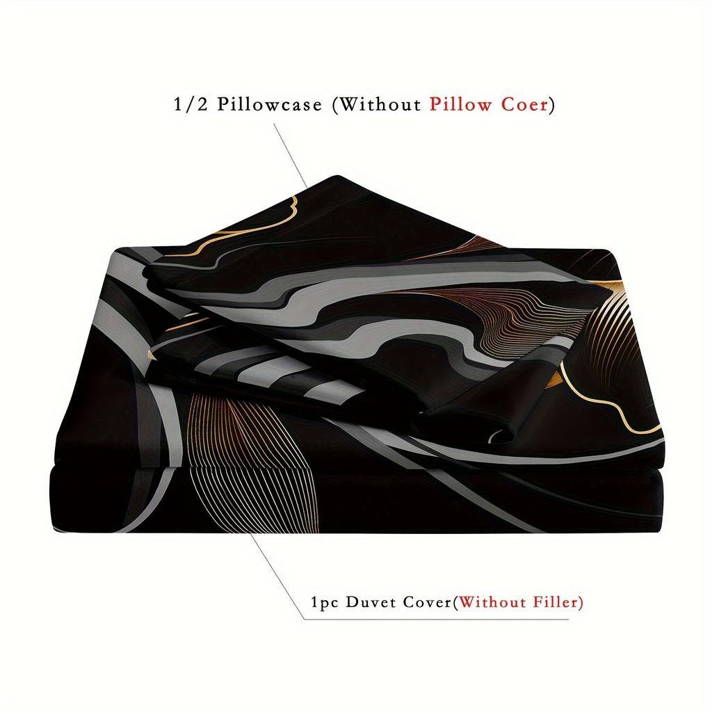 Modern Luxury Black And Golden Flower Print Bedding Set, Soft Comfortable Duvet Cover, For Bedroom, Guest Room