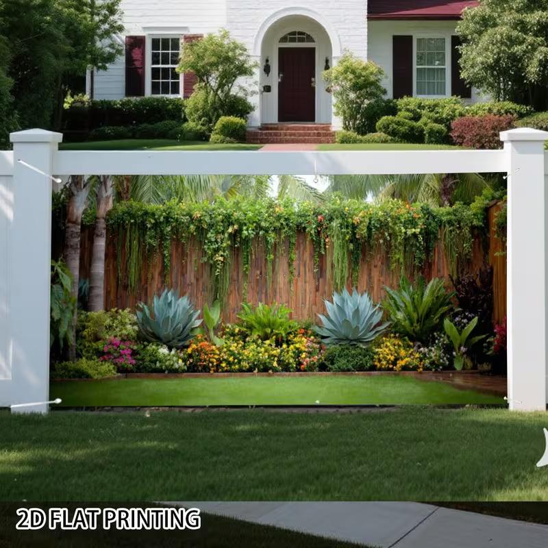 2D Palm Tree Backyard Mixed Color Flower Garden Party Photography Background