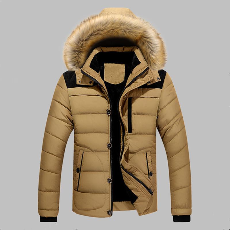 Men's Warm Overcoat Wool Liner Thick Cotton Jacket Fur Collar Hooded Parka Down Jacket